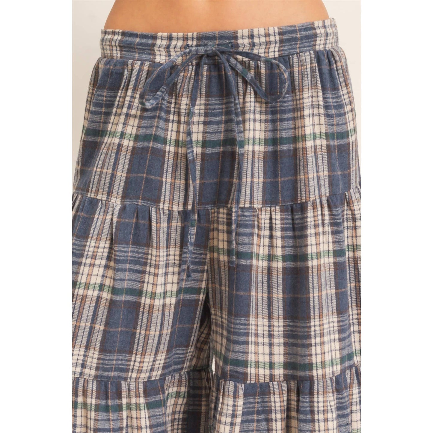Tiered Plaid Wide-Leg Pants
