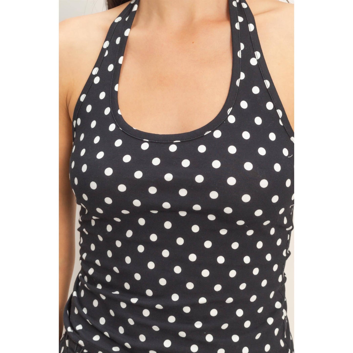 Polka Dot Halter Top - White with Black polka dots