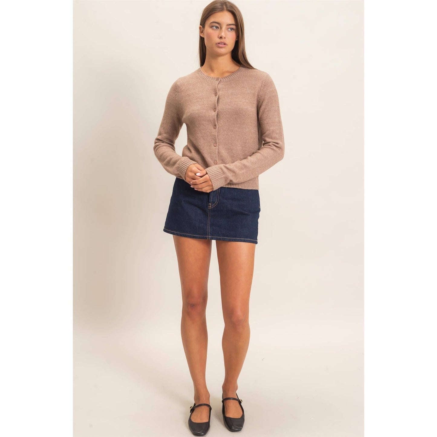 Crew Neck Cardigan *CHARCOAL*