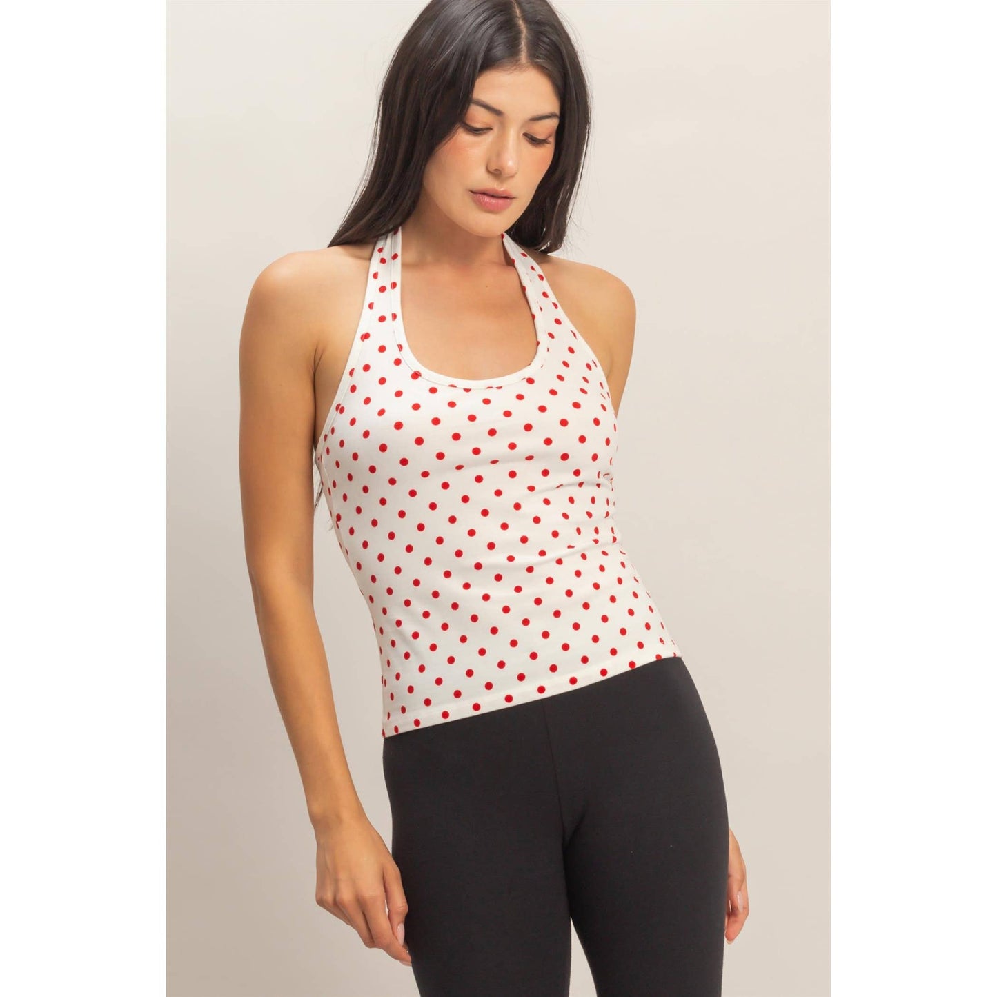 Polka Dot Halter Top - White with Black polka dots