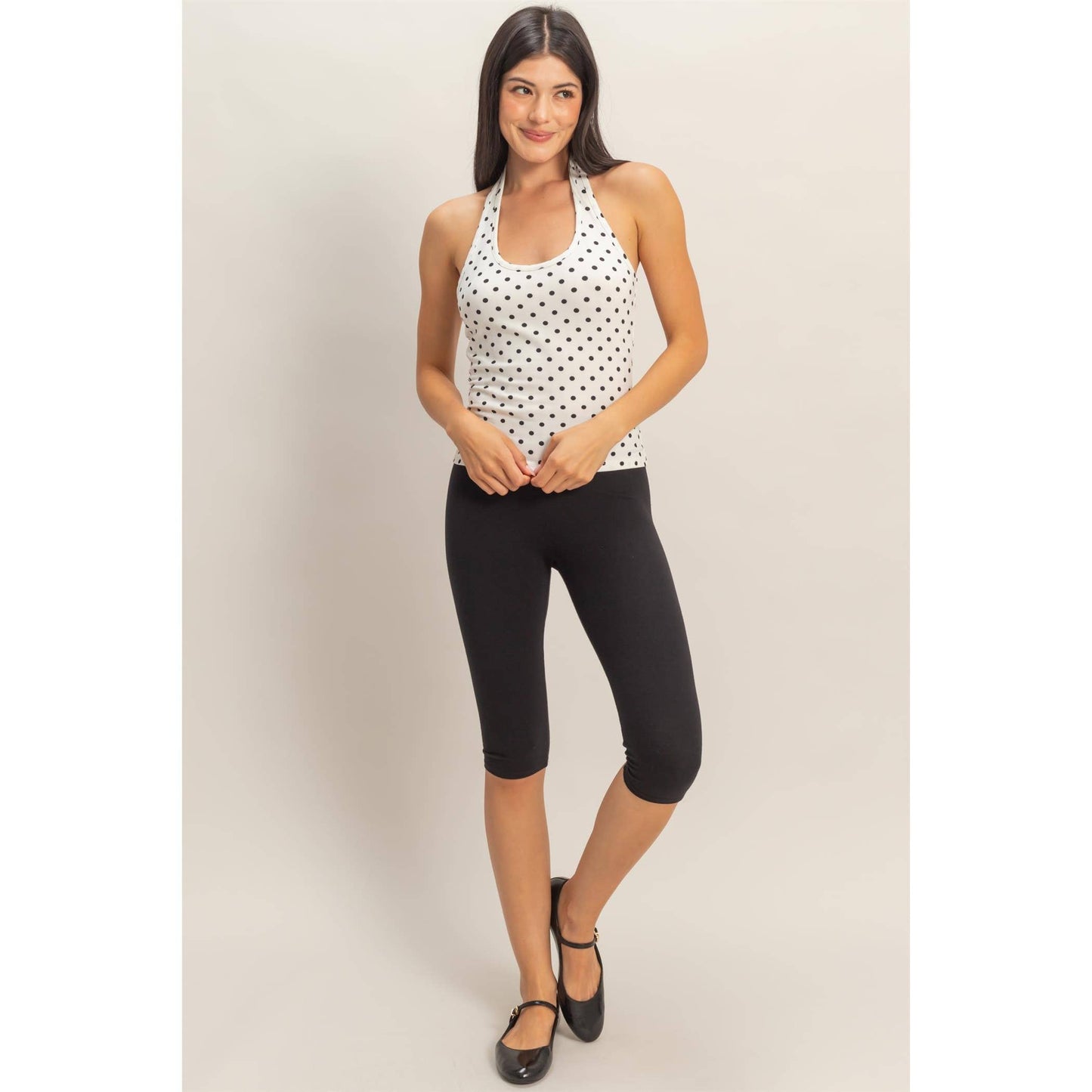 Polka Dot Halter Top - White with Black polka dots