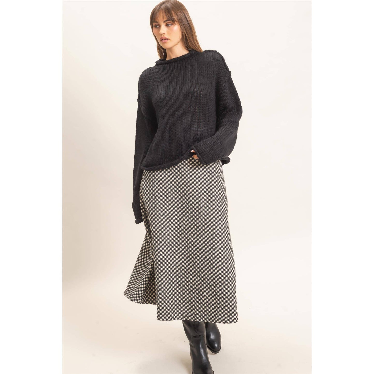 Rolled Collar Loose Knit Sweater IN OATMEAL