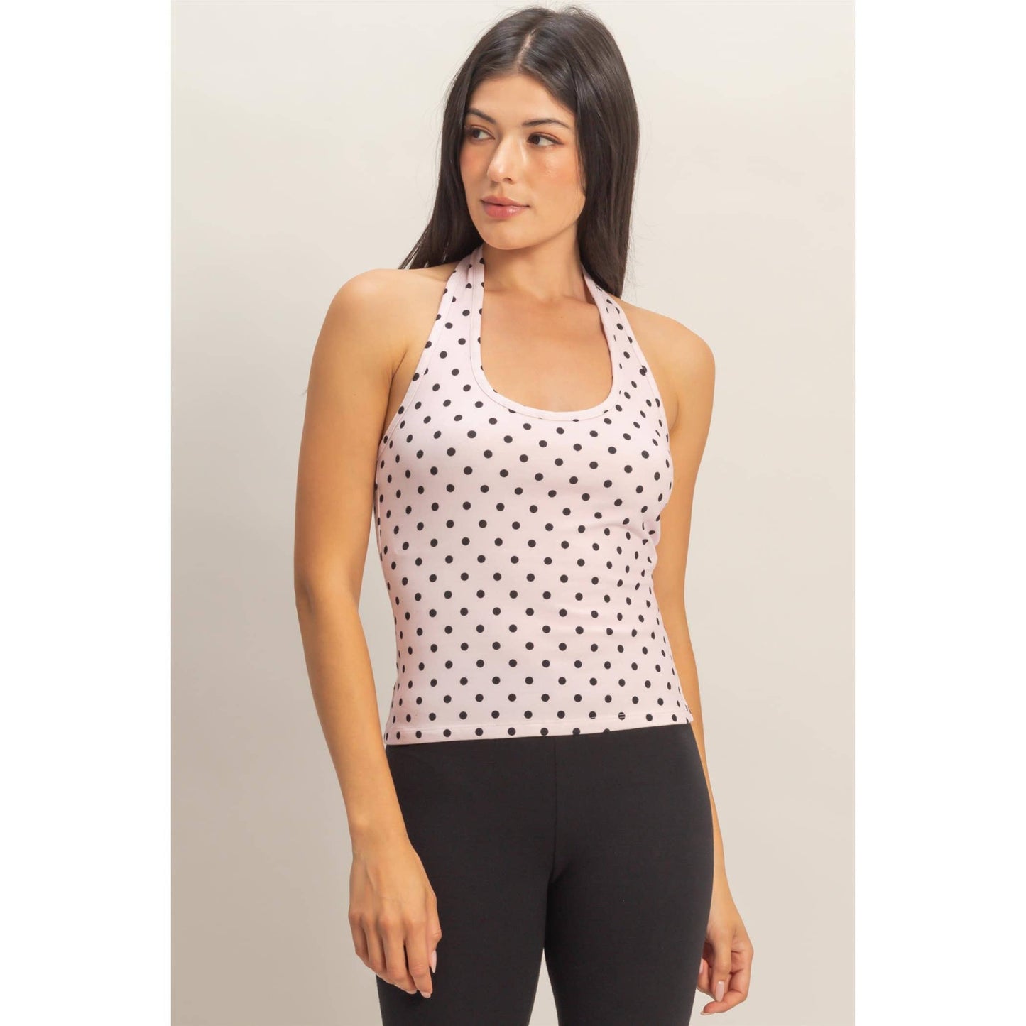 Polka Dot Halter Top - White with Black polka dots