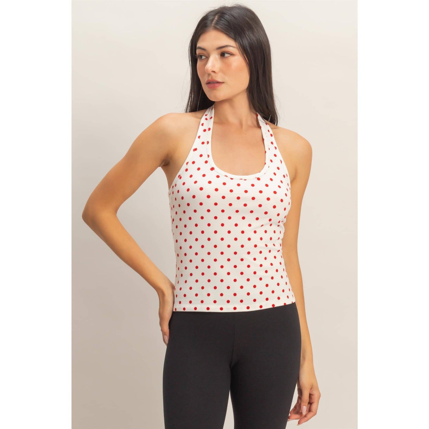 Polka Dot Halter Top - White with Black polka dots