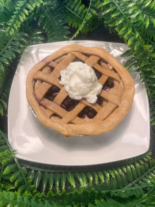 Blueberry Pie with Frozen Yogurt Scoop