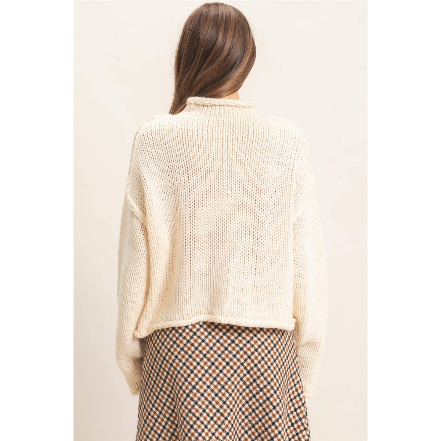 Rolled Collar Loose Knit Sweater IN OATMEAL