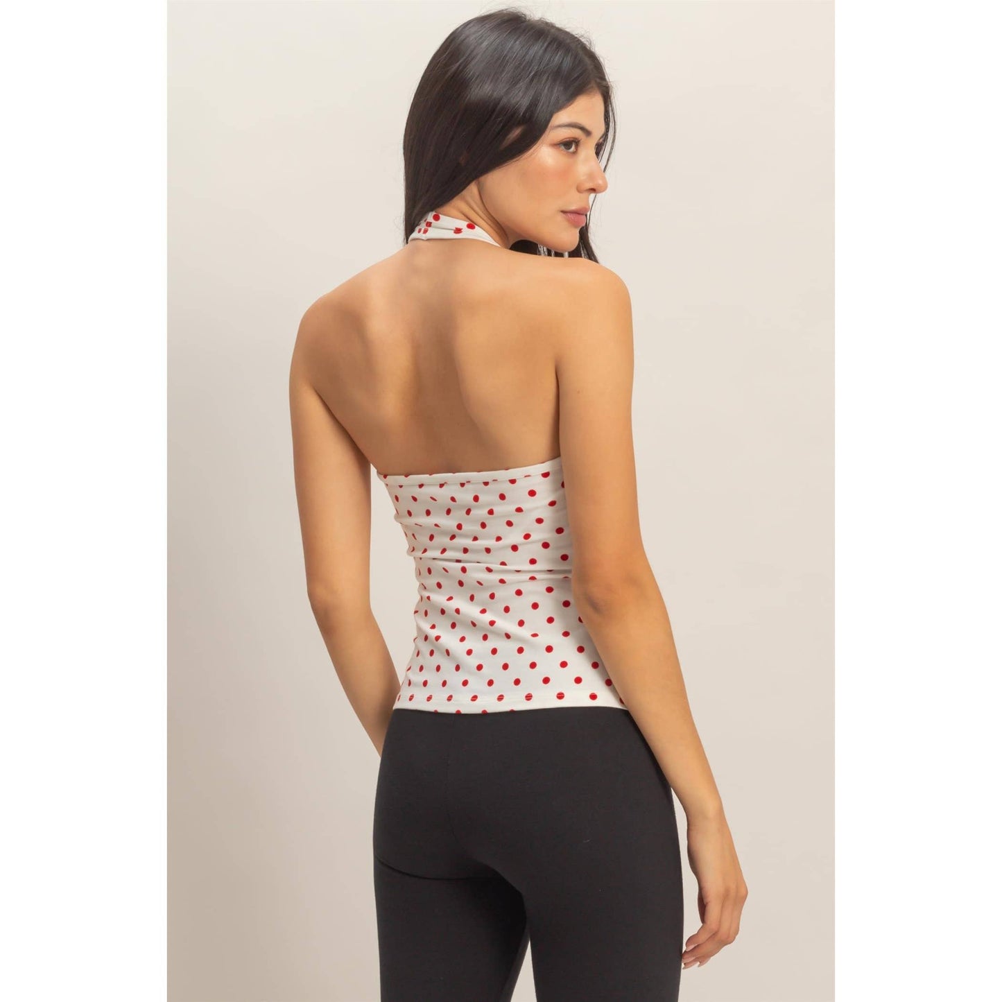 Polka Dot Halter Top - White with Black polka dots