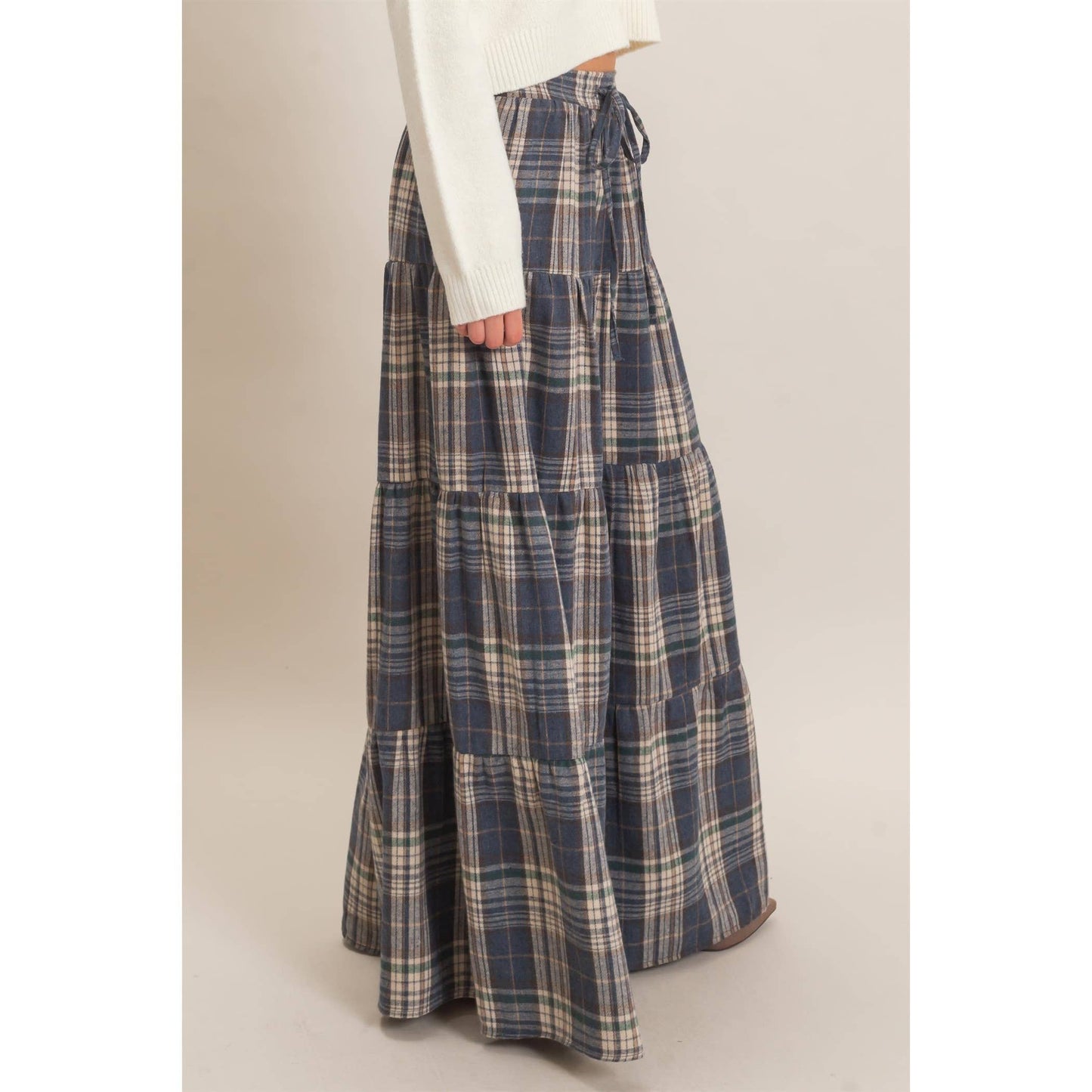 Tiered Plaid Wide-Leg Pants