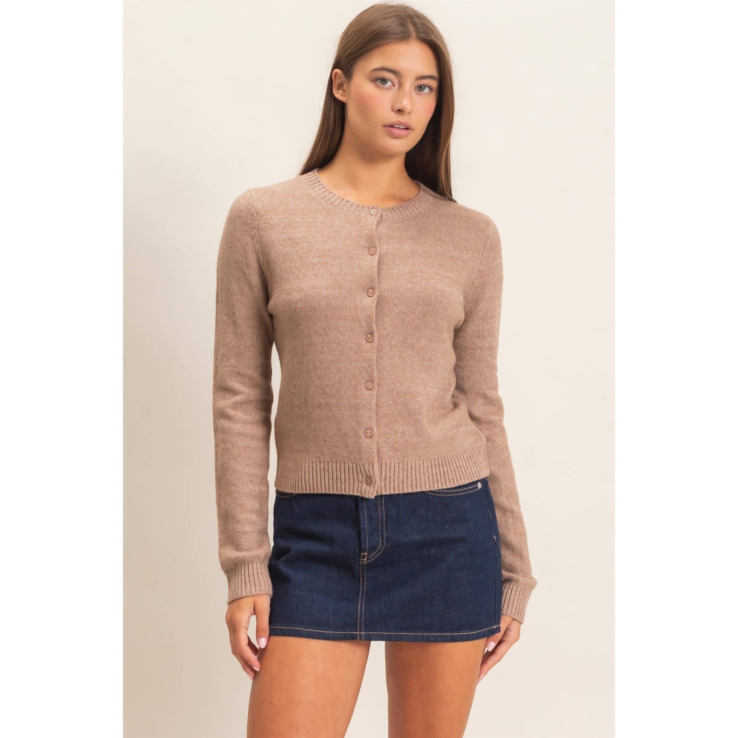 Crew Neck Cardigan *CHARCOAL*