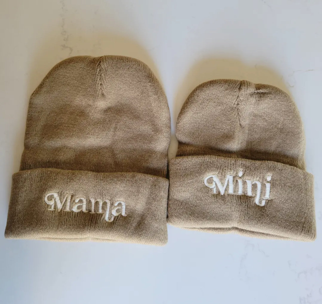 Matching Knit Hats - Mama - Tan