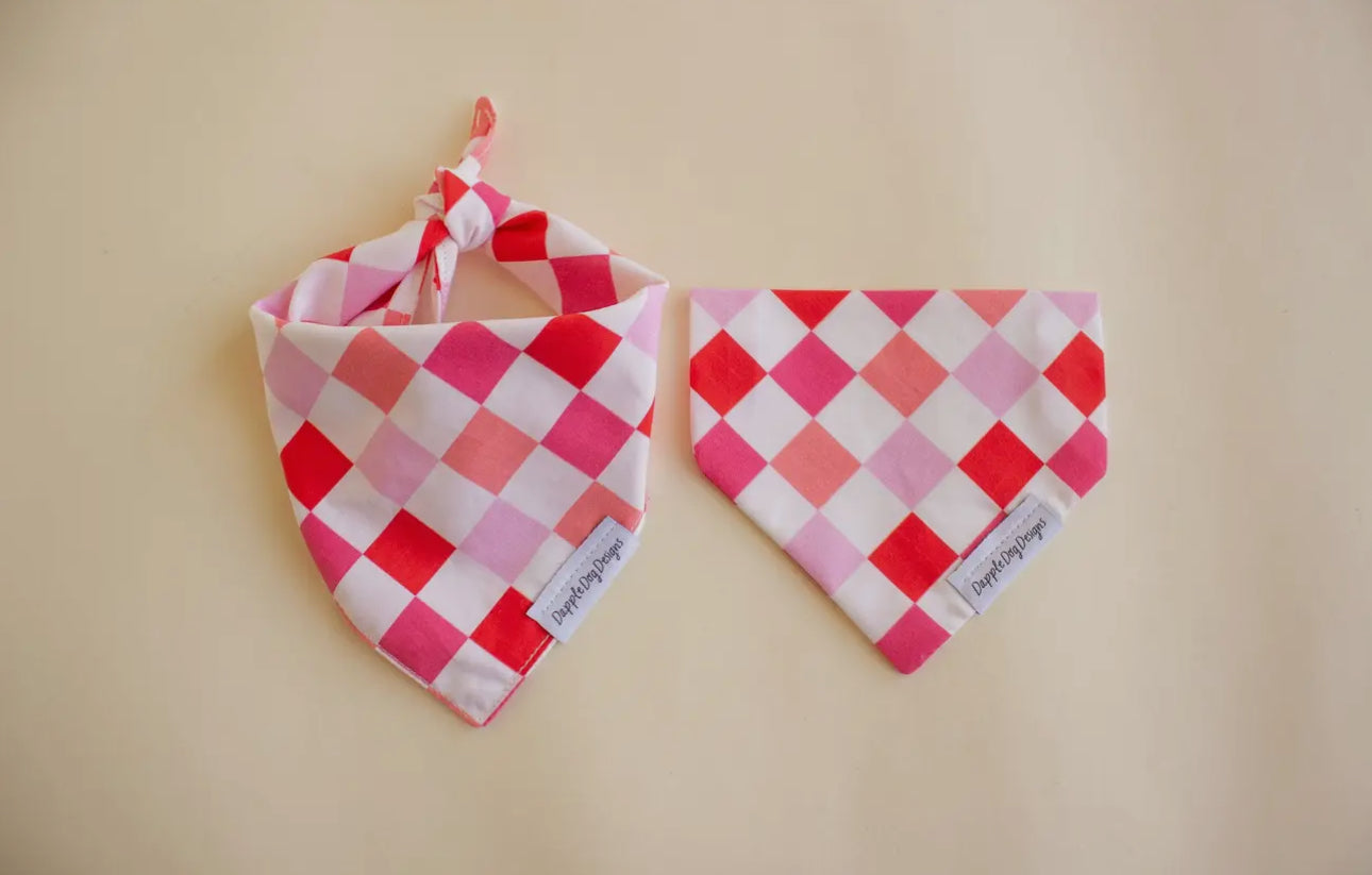 Pink Checkedboard Bandana- Valentine’s Day Dog Bandana