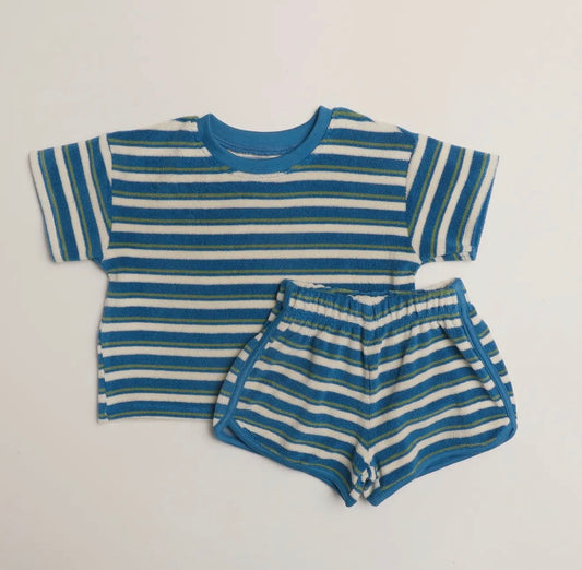 Sterling Set in Thin Blue Green Stripe