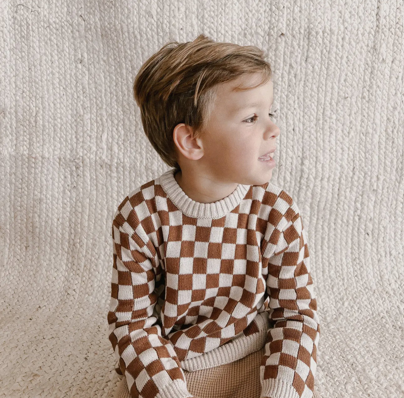 Checkered Knit Sweater - Russet