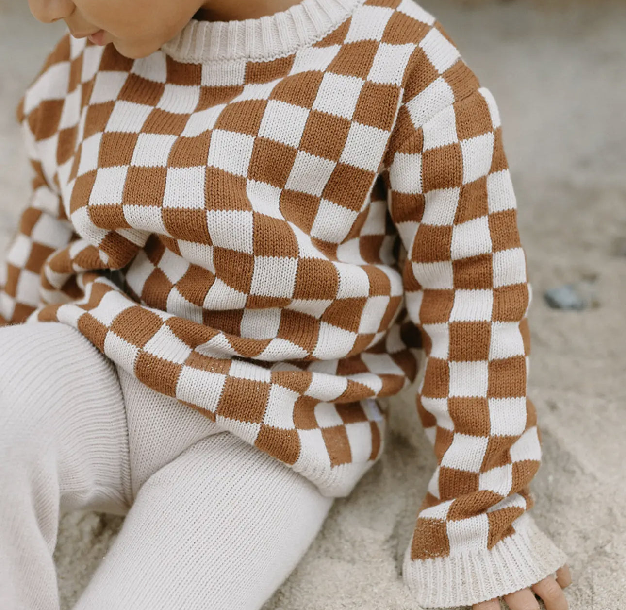 Checkered Knit Sweater - Russet