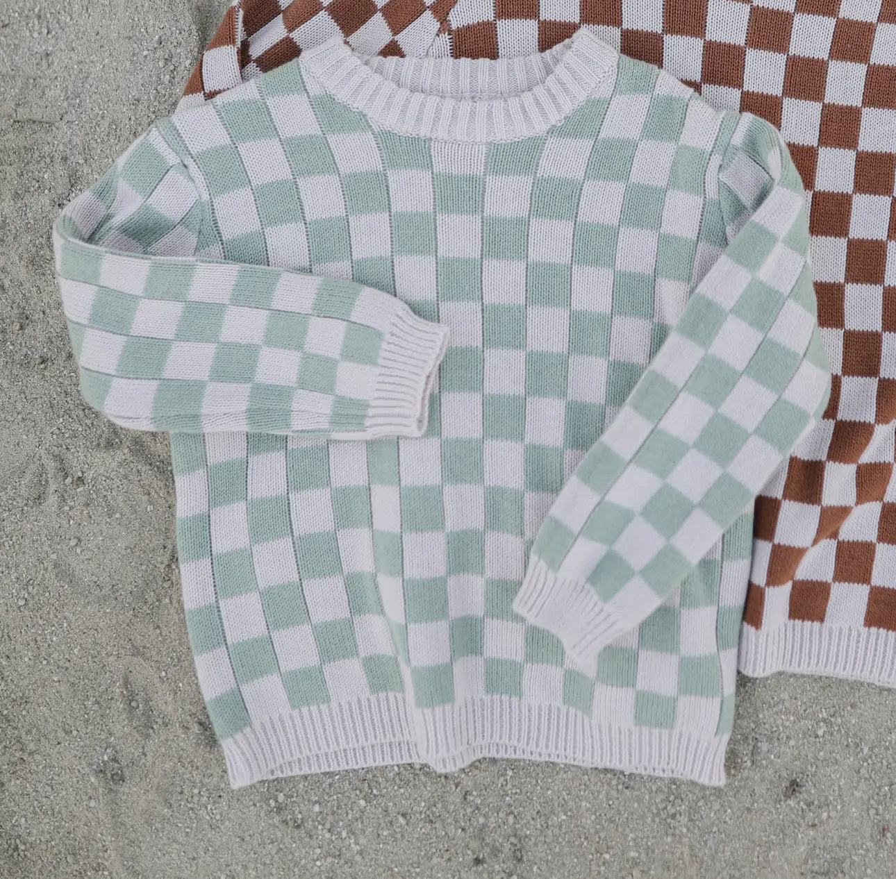 Checkered Knit Sweater - Sage