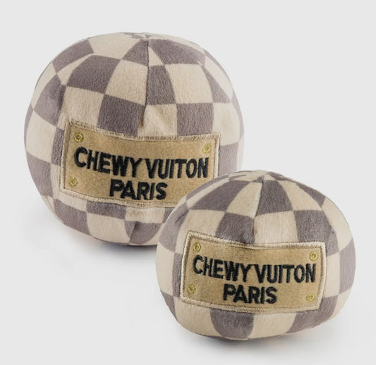 Checker Chewy Vuitton Ball Squeaker Dog Toy