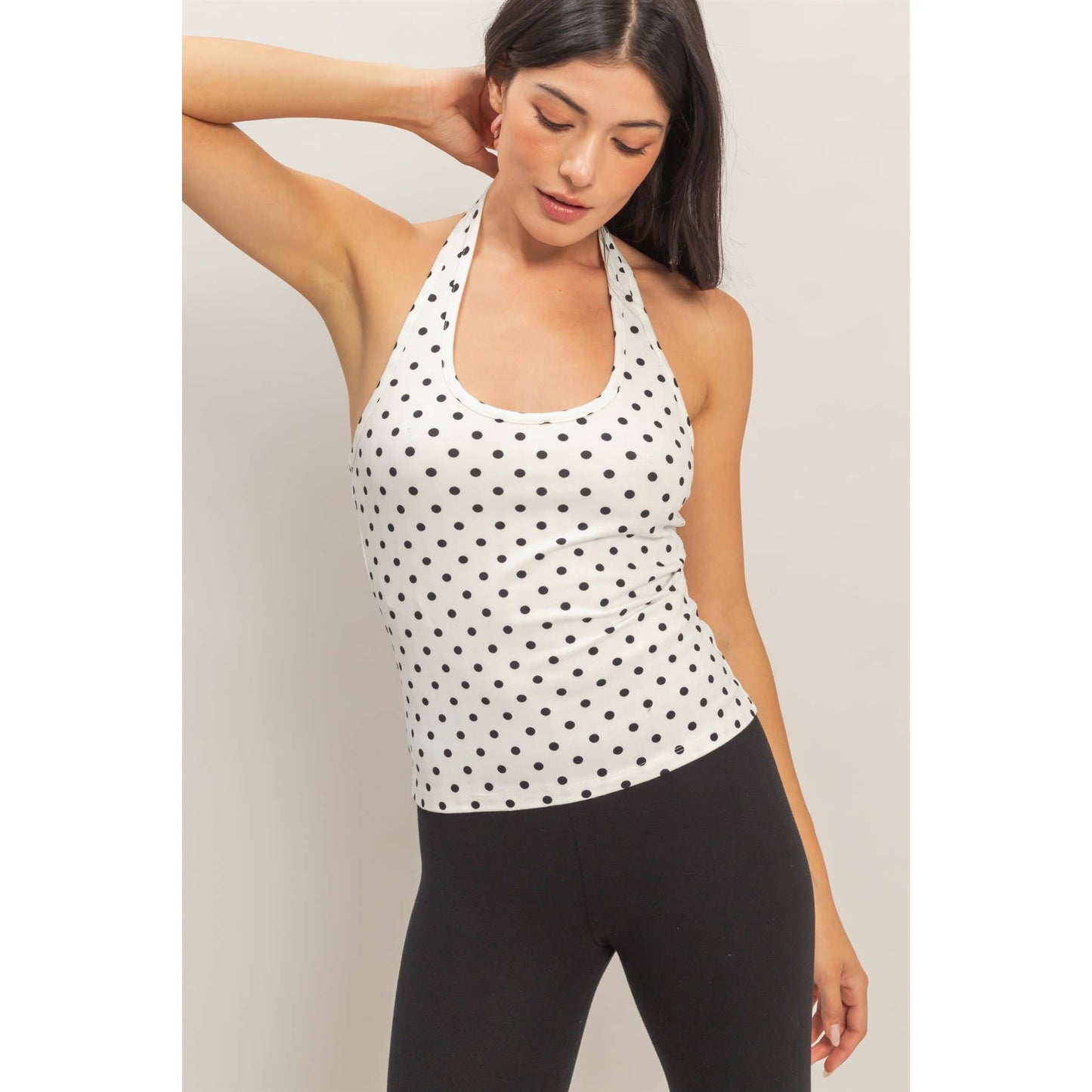 Polka Dot Halter Top - White with Black polka dots