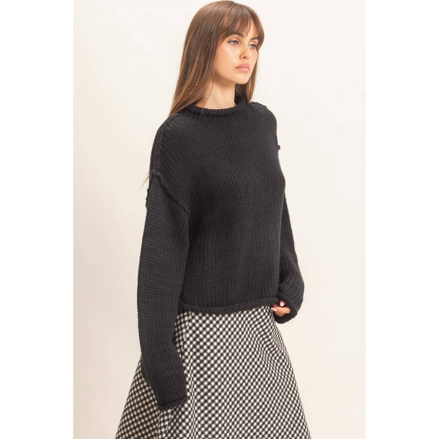 Rolled Collar Loose Knit Sweater IN OATMEAL