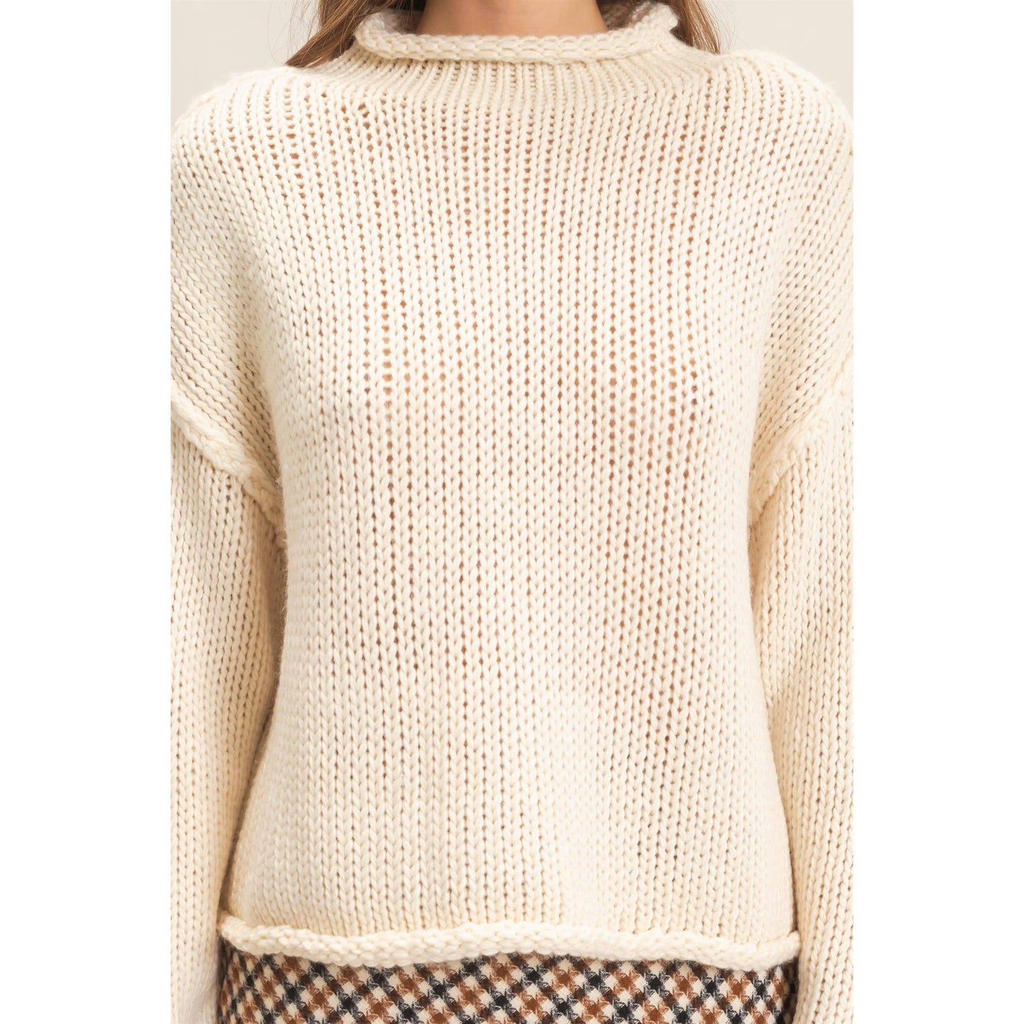 Rolled Collar Loose Knit Sweater IN OATMEAL