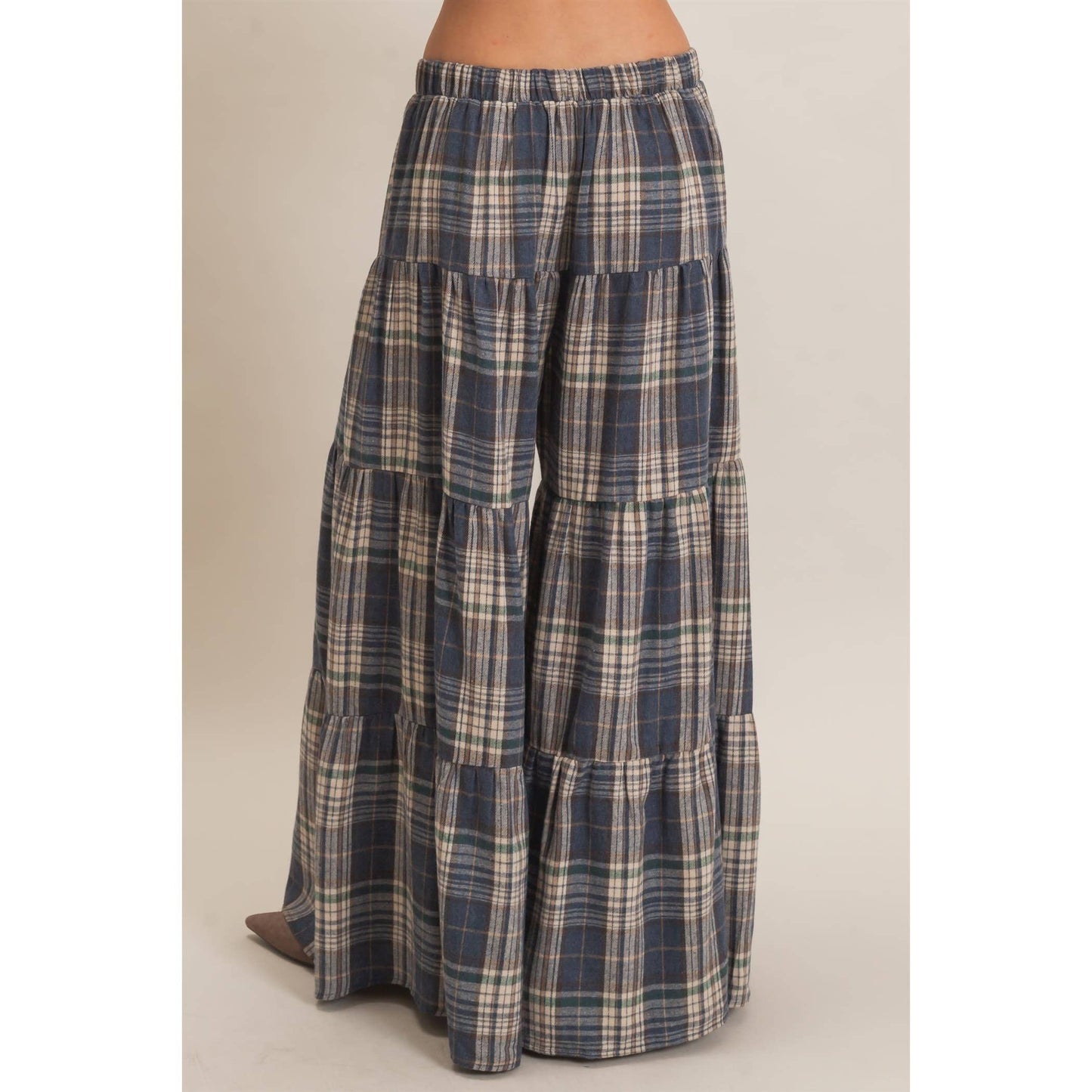 Tiered Plaid Wide-Leg Pants