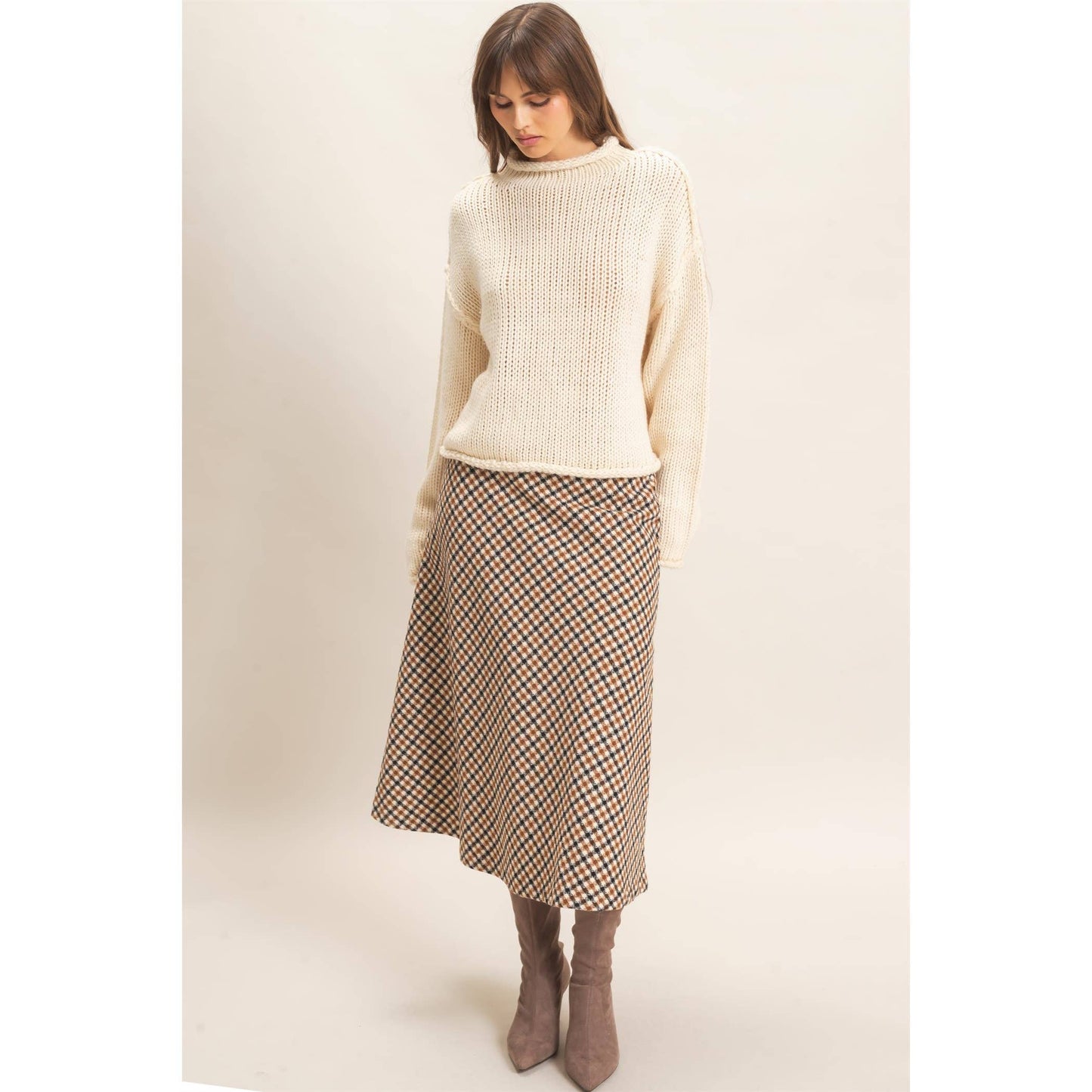 Rolled Collar Loose Knit Sweater IN OATMEAL