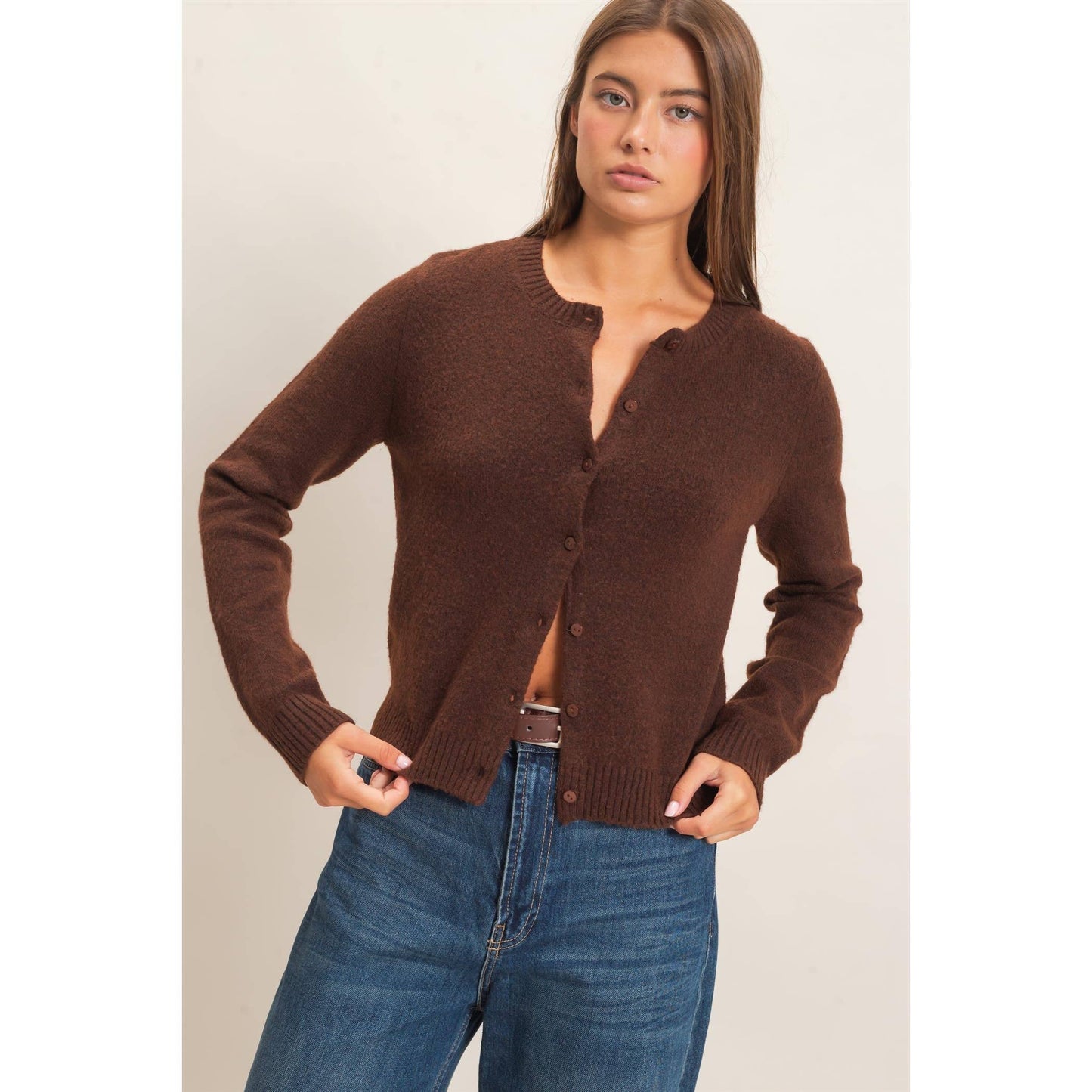 Crew Neck Cardigan *CHARCOAL*