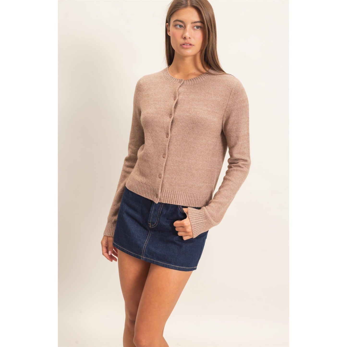 Crew Neck Cardigan *CHARCOAL*