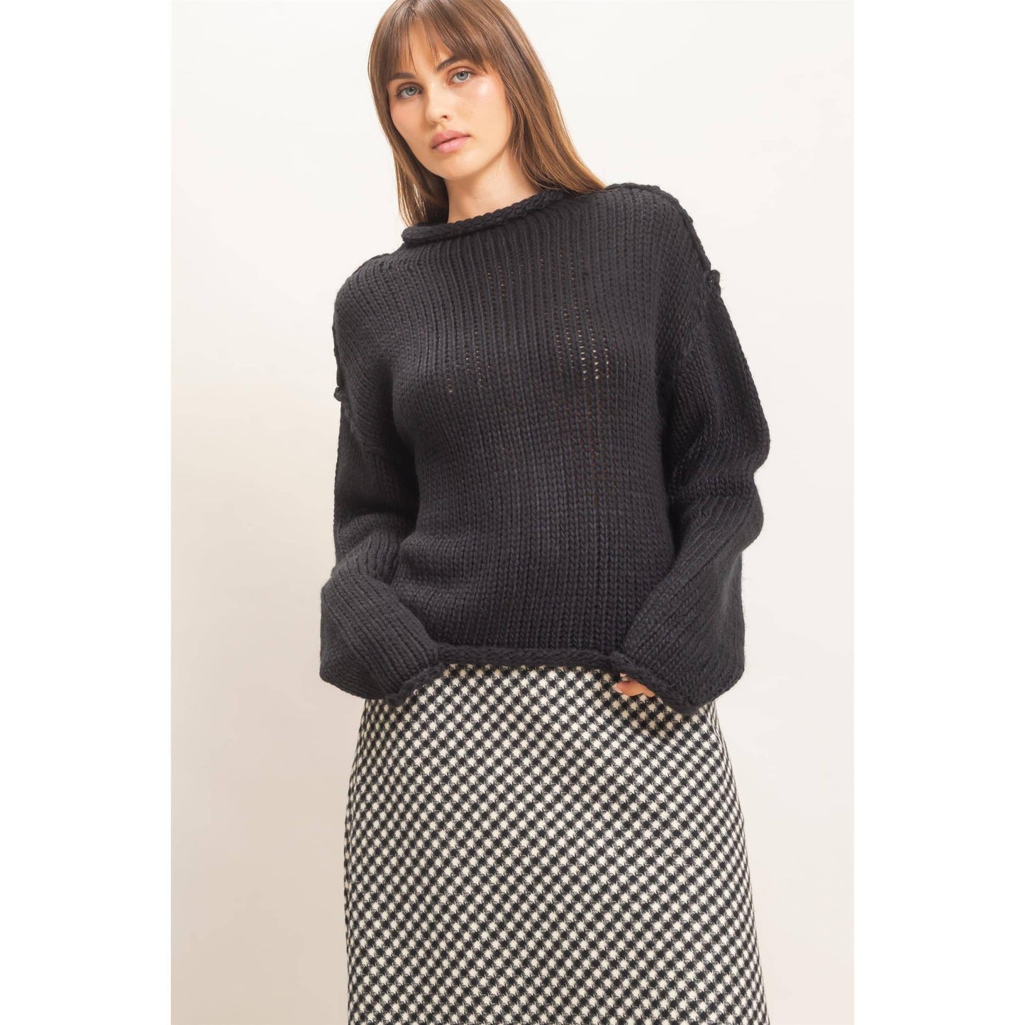 Rolled Collar Loose Knit Sweater IN OATMEAL