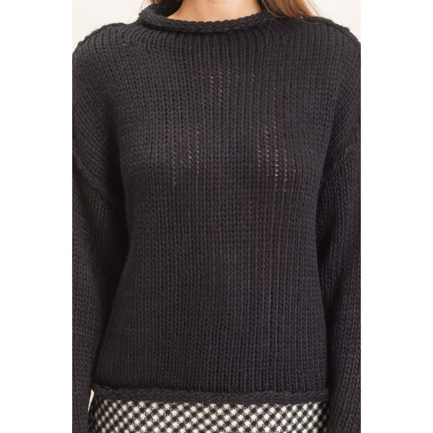 Rolled Collar Loose Knit Sweater IN OATMEAL